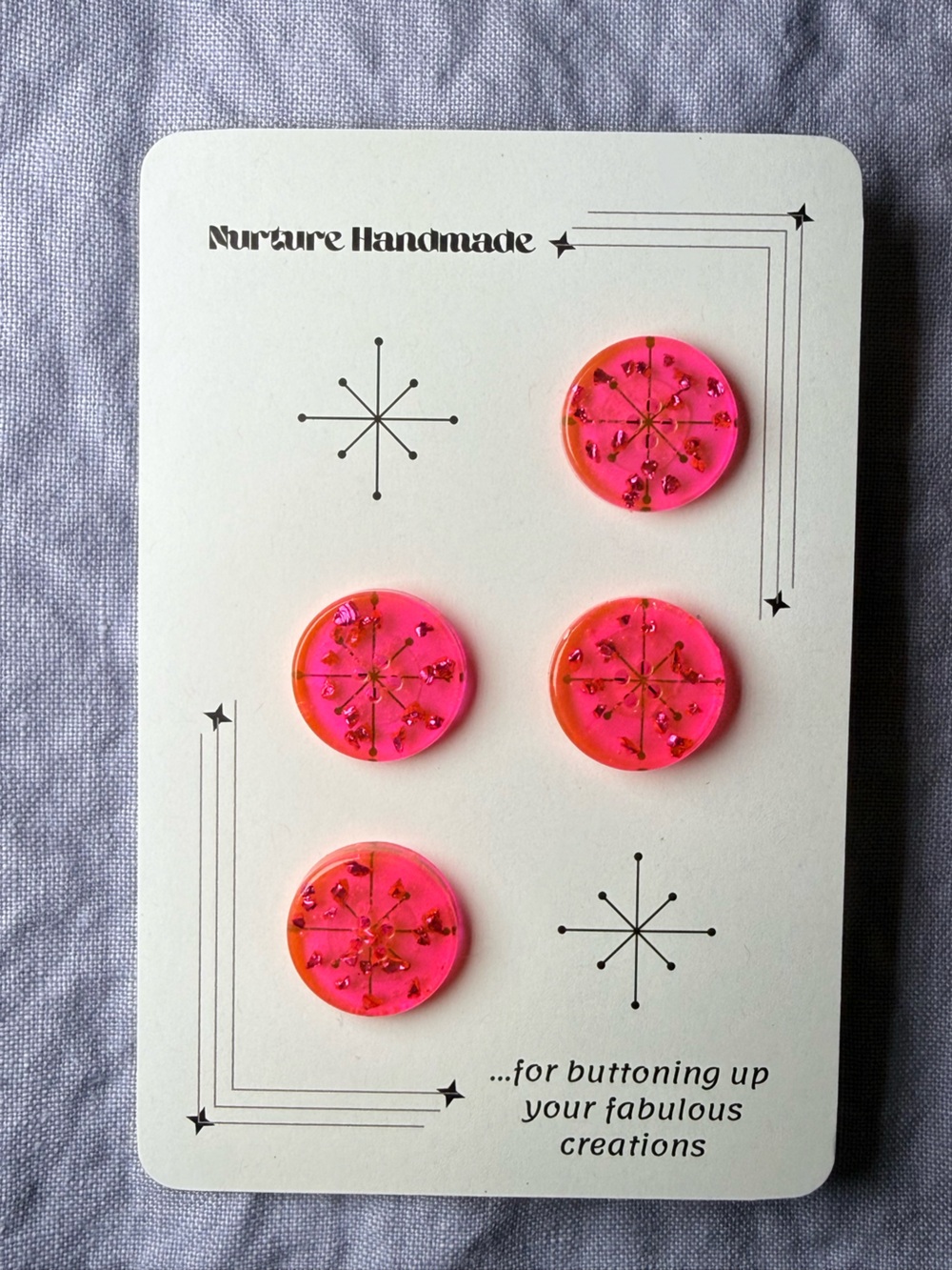 Set of 4 1” Neon Pink Round Resin Buttons with Glass sparkles